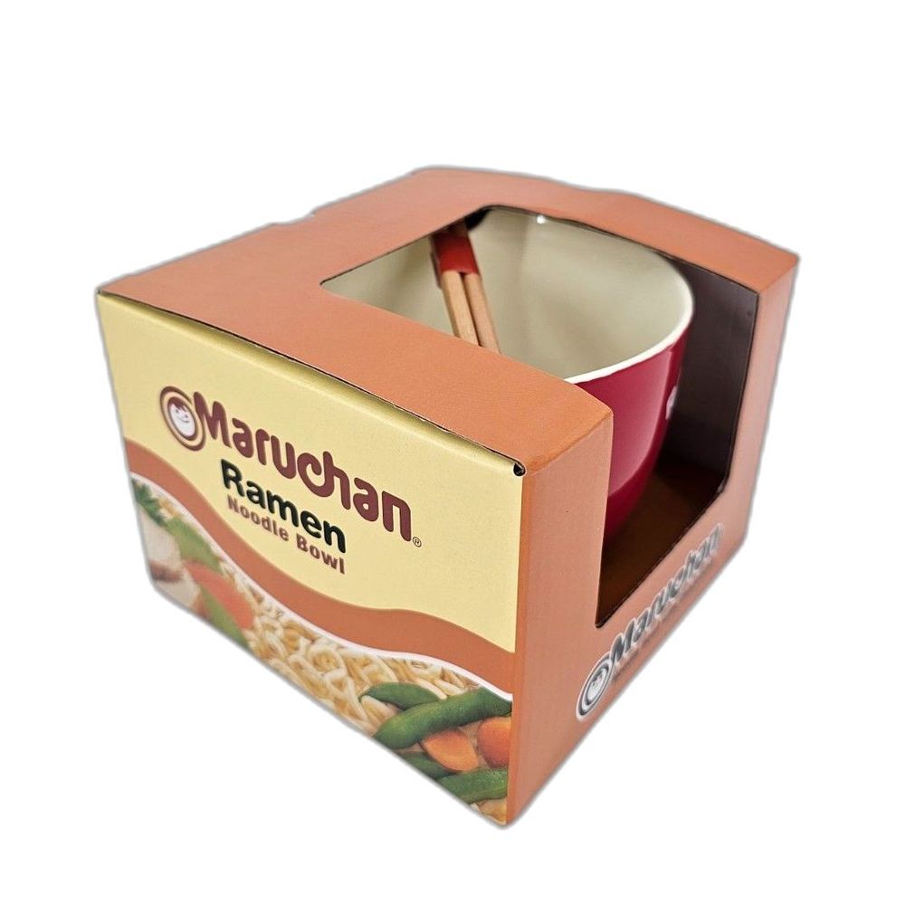 Red Ramen Noodle Bowl with Chopsticks